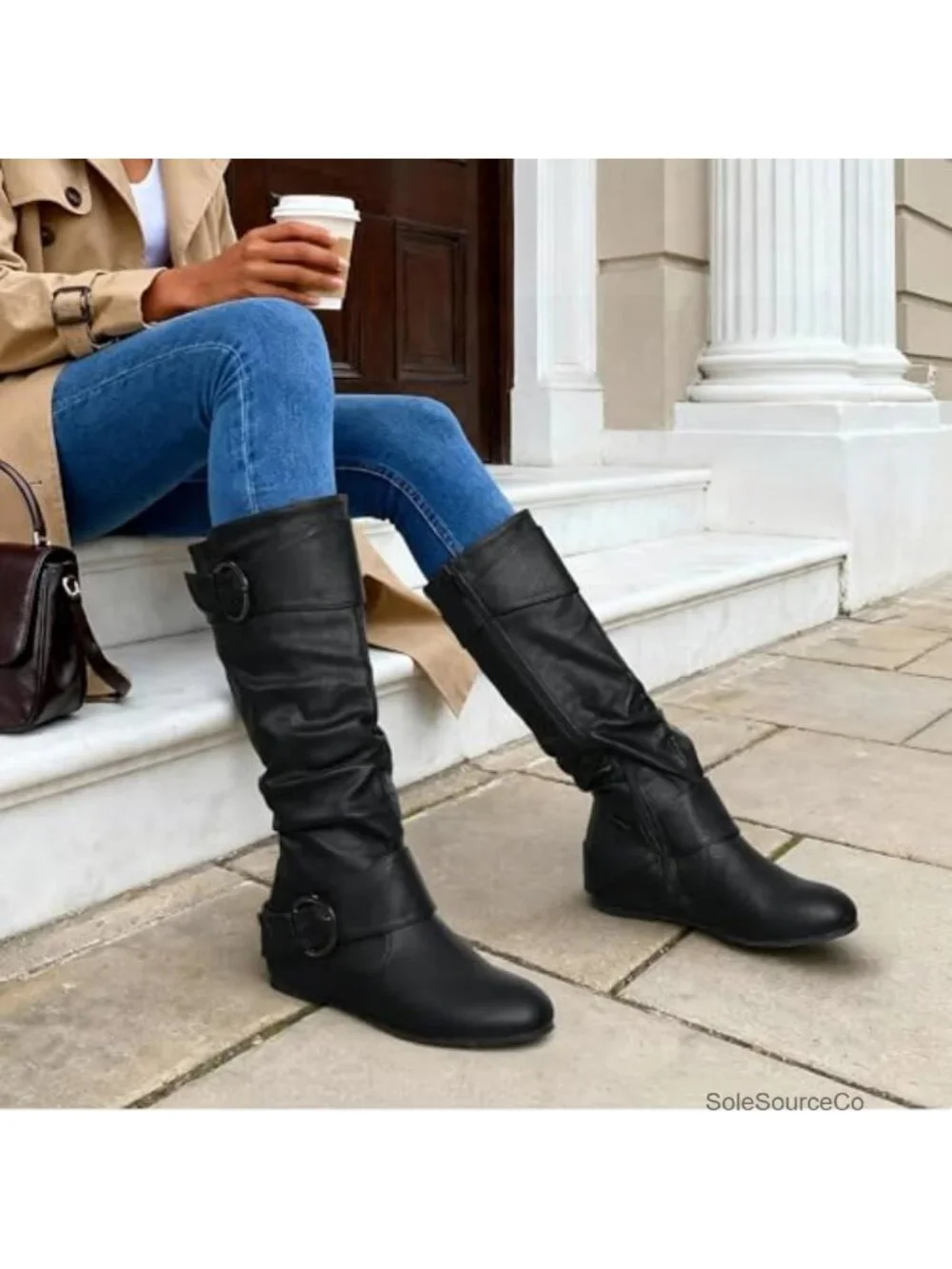 Knee High Low Hidden Wedge Boots with Faux Fur Lining